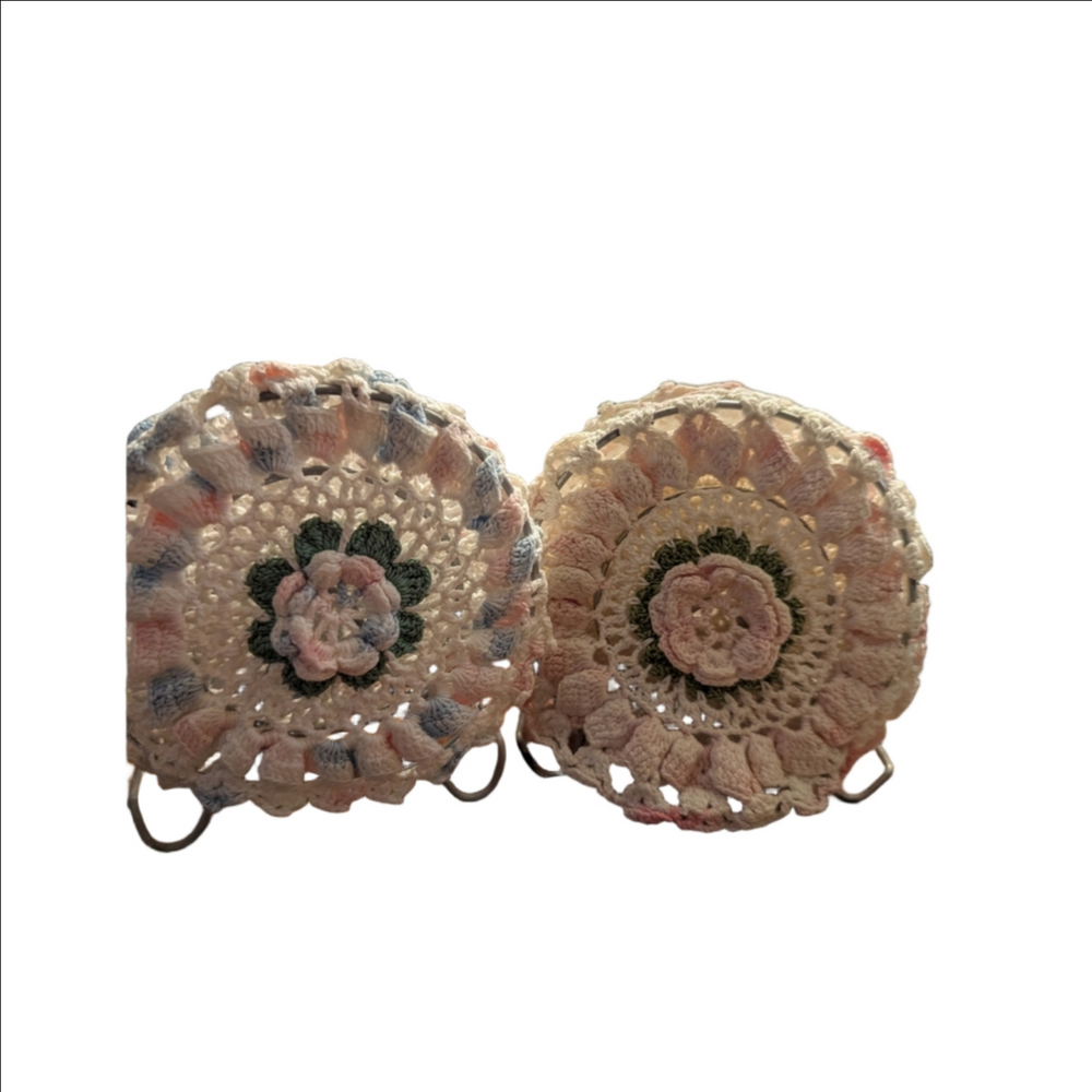 Handmade Crochet Napkin holder Floral Design Pink Blue Pastel Cotton